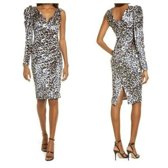 Lavish Alice One Shoulder Leopard Print Velvet Dress 4 NWT - Picture 2 of 10